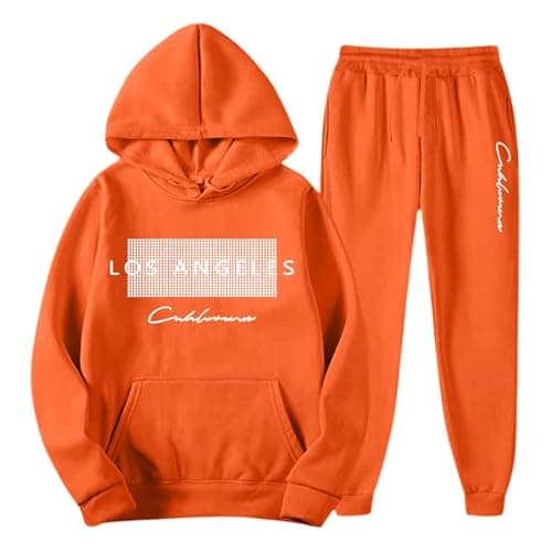 Mens Tracksuit Set Contrast Cord Fleece Hoodie Top Bottoms Jogging Zip Joggers Gym Sport Sweat Suit Pants Plus Size Jogger Sets Exercise Fitness Sportswear Sweatshirts Holiday Clothing (Orange, S) — view 2