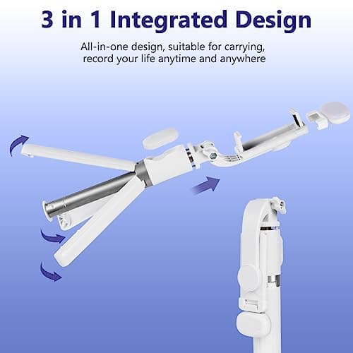 flintronic Selfie Stick Tripod with Fill Light, Stable Tripod with Wireless Bluetooth Remote Control, 100CM Extendable Portable Aluminum Selfie Stick Compatible for ios and Android, Cameras — view 4