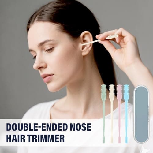 AprYew 2-in-1 Nasal Hair Cutter, Nose Hair Trimmer for Men Women, 360° Rotating Portable Manual Nose Hair Remover Tool with Ear Picker, Double Sided Noses Hairs Knife Travel Essentials (Beige, 3PC) — view 2