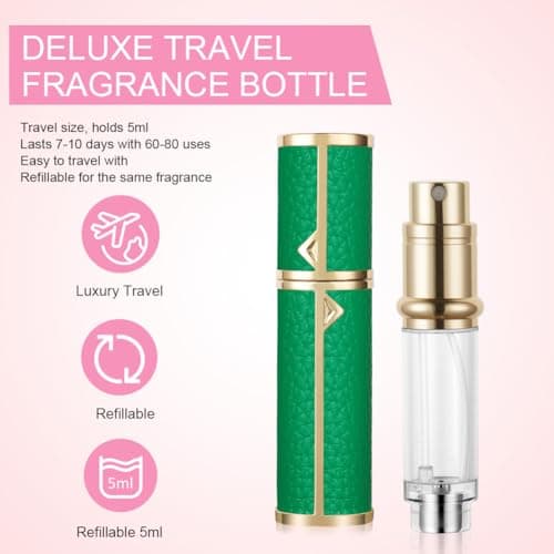 LOPHE Perfume Travel Bottle, 5ML Luxurious Perfume Atomiser Refillable, Leather Perfume Spray Bottle, Easy to Refill Perfume Atomiser for Women Men, A (Green) — view 5