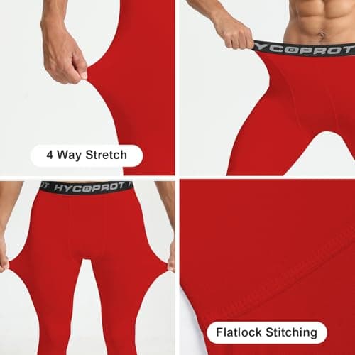 HYCOPROT Men's Running Leggings Compression Trousers Athletic Tight Base Layer Pants for Workout Sports Yoga Basketball (Red, L) — view 4