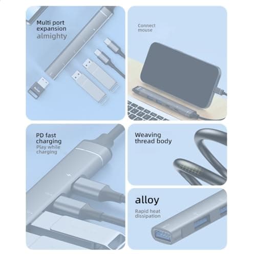 Aluminum Alloy USB C Hubs PD3.0 Fast Chargers 5Gbps Data Syncs Double USB A Port for Work Travel — view 3