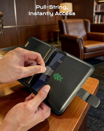 Stouchi Passport Holder Airtag Wallet, AirTag RFID High-Grade Vegan Leather Travel Wallet with Detachable Magnetic Card Case & Quick-Extract Strap (Black) — view 6