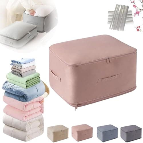 EHOTER Ultra Space Saving Self Compression Organizer 2024 NEW Bedroom Clothes Storage Bags with Zipper,Large Moving Bags Heavy Duty with Reinforced Handles (Pink,L)