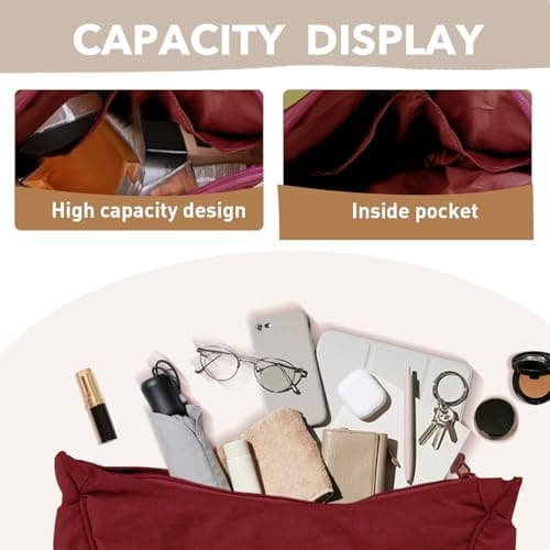LOCCY Crescent Bag for Women Nylon Crescent Bag Dumpling Bags Nylon Crossbody Bags Women with Adjustable Strap Portable Crescent Purse for Daily Use (Burgundy) — view 5