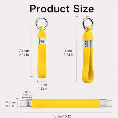 LANQEAOR USB C to USB C Cable 240W Rated, Short Keychain PD Lead, Yellow — view 2
