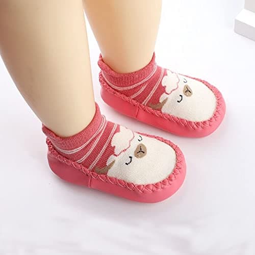 FedMois 3 Pairs Baby boys Girls Non-Skid Indoor Slipper Shoes Socks, Pink, Red and Green, 6-12 Months — view 2