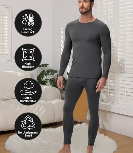 wirarpa Men's Thermal Underwear Set Long Johns Top & Bottom Navy 3XL — view 4