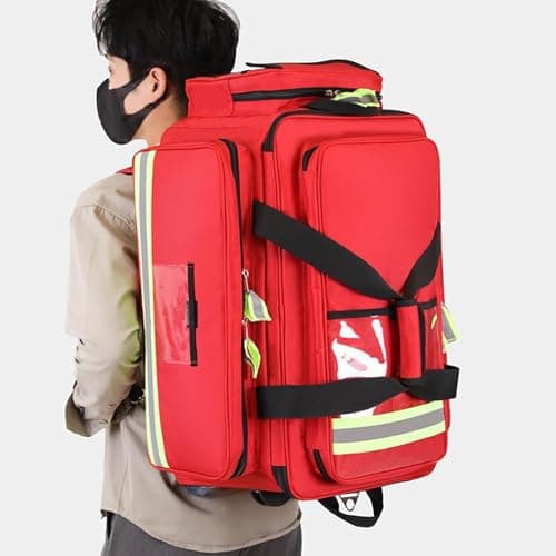 Rolling Medical Bag with Wheels, Portable First Aid Kit Storage Bag (Empty), Large Capacity Bag with Compartments, Safety Reflective Strip Design, for Home Health Nurses, Doctors Camping Travel — view 2