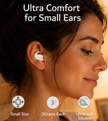 eleror Small Earbuds for Small Ears, Invisible Mini Bluetooth Earbuds, Tiny Low Profile Wireless Earphones with ENC Mic, Skin Tone, Comfortable Fit for Sleep Travel Work — view 2