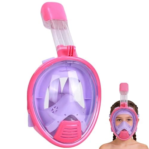 Snorkel Mask for Kids,Full Face Diving Mask Anti-Fog, Anti-Leak 180°view Design, Snorkeling Mask Set for Kids Girls Boys- Sports Camera Compatible(PinkPurple XS)