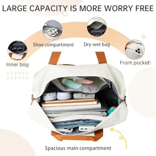 Cabin Bag 47x28x25, Large Capacity Weekend Bag for Men/Women, Water-Resistant Travel Duffel Sport Gym Tote Mum Hospital Bags with Wet Pocket, Hand Luggage Bag (White) — view 4