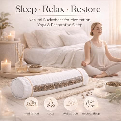 BEAN DELUXE Buckwheat Pillow Adjustable Firm Organic Cotton Bolster Neck Roll Pillow for Pain Pain Relief Sleeping Round Support Cervical Pillows, White 3'' x 16'' — view 4