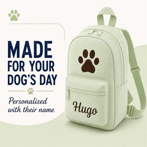 Hoolaroo Personalised Dog Bag Dog Walking Rucksack Doggy Daycare Backpack 35x23cm – Custom Name Pet Travel Organiser for Walks, Daycare, Hikes – Lightweight, Durable & Water-Resistant, Green — view 2
