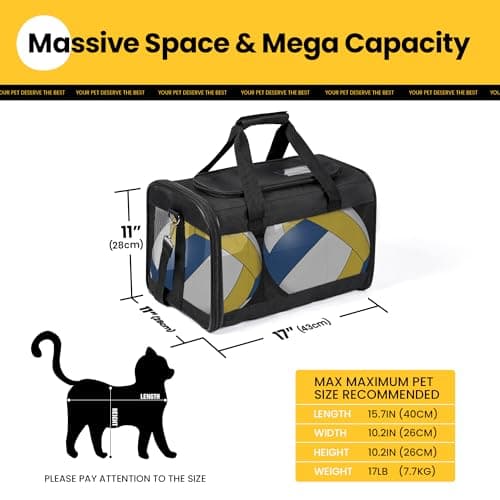 Conlun Cat Carrier Airline Approved, Soft-Sided Dog Carrier with Inner Safety Leash, Pet Transport Carrier for Small-Medium Cats Puppies up to 7KG, Collapsible Travel Kitten Carrier Bag,Black(M) — view 2