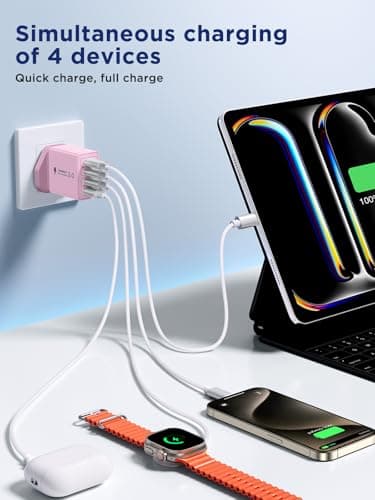 2-Pack USB C Plug, 40W USB C Charger Fast Charge 4 Port PD Type C Charging Plugs + QC USBPlug UK USBC Power Adapter Multi Plugs Samsung Charger Plug for iPhone 16, iPad, Samsung, Huawei, Xiaomi, Oppo — view 3