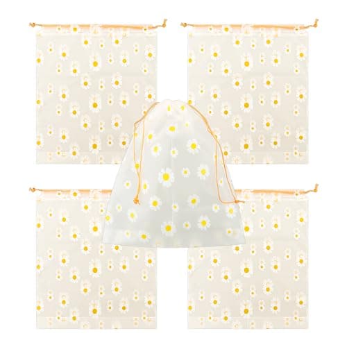 Rumyve Resealable Drawstring Storage Bags, 5pcs Waterproof Plastic Bags, 30x35cm Transparent Bags for Clothes, Makeup, Shoes & Accessories