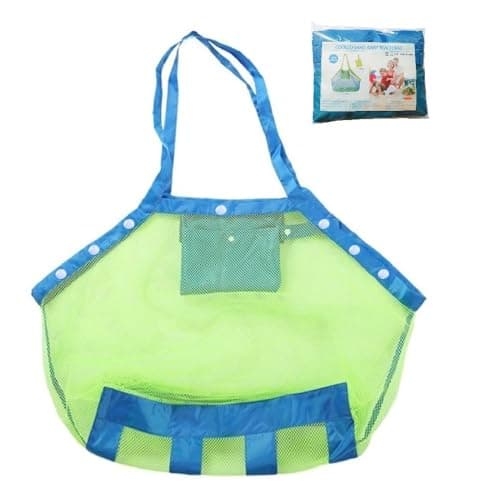 COOLGO XL Large Mesh Beach Tote Bag for Outdoor Swim Pool Childrens and Kids Toys Travel Towels Sand Away Organizer Storage Bags, Foldable and Lightweight (Blue)