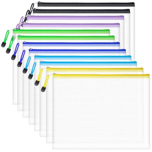 Plastic Wallets, 12 Pack A4 Document File Folder Zipper Pockets Zip Lock Bags for School Office Home Travel Storage