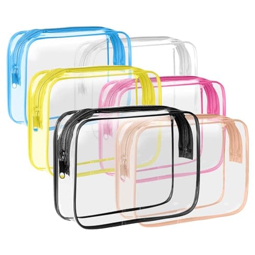 6 Pack Travel Toiletry Bag with Jewelry Bags, Cosmetic Organizer - TSA Approved Clear Quart Size Bag for Travel