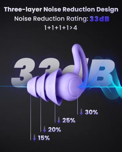 Ear Plugs for Sleep, Noise Cancelling Ear-Plugs Reusable Soft Silicone Earplugs for Sleeping, Snoring Partner, Travel, Deep Focus, Side Sleepers, Work & Studying, Comfortable,Purple 2Pairs — view 2