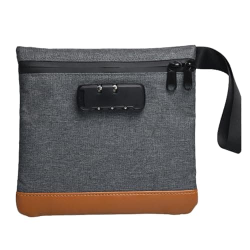 Odour-Proof Bag Safe Bag Portable Safe Waterproof Bag with Lock Odour-Proof Wallet Bag with Combination Lock Document Bag Money Box Lockable Box with Handle for Travel Storage (7.9 x 7.4 Inch, Grey)