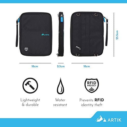 ARTIK Family Passport Holder - Large Capacity - Removable Shoulder and Wrist Straps - Earphone/Charging Cable Hole - RFID Blocking - Water Resistant - Travel Wallet - Document Organiser — view 3