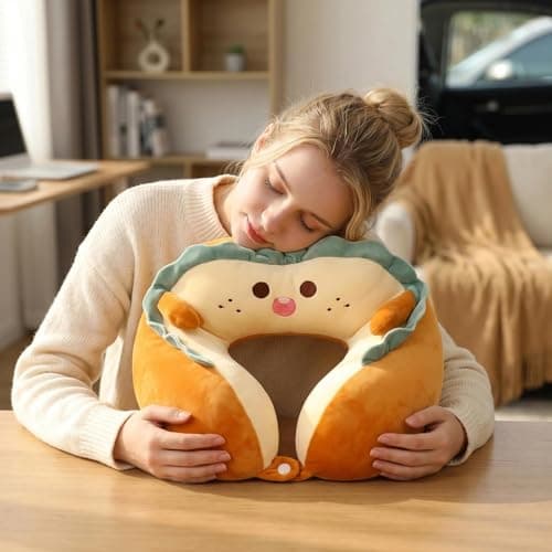 HUANYO Cute Toast-Shaped Memory Foam U-Shaped Neck Pillow – Ergonomic Support for Head, Neck & Chin – Soft Travel Pillow for Airplane, Car, and Office – Adorable Bread Design — view 6
