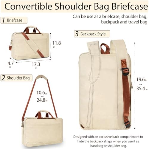 Stuery Faux Leather Messenger Bag for Men 17-17.3 Inch: Laptop Bag Briefcase Computer Handbags Shoulder Crossbody Bag with Padded Laptop Sleeve for Work College Travel, Beige White — view 3