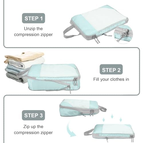 Compression Packing Cubes for Suitcases, Organizer Cubes for Travel Essentials, Luggage Suitcase Organizer Bags Set, Lightweight Packing Organizers as Travel Accessories (Set of 5, Lake Blue) — view 4
