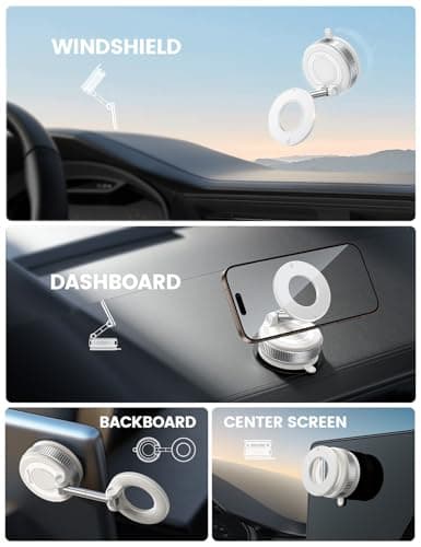 Lamicall Vacuum Magnetic Car Phone Holder, 2025 Upgraded Suction Cup Car Mount for Magsafe, 360° Rotatable for iPhone 17 16 15 13 12 Pro/Max/Plus/Air/Mini on Mirror, Smooth Surface, Windscreen - White — view 2