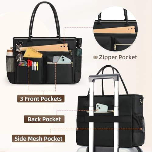 RAINSMORE Laptop Tote Bags for Women 15.6 inch Teacher Bag Large Nurse Utility Bag Computer Messenger Briefcase with Insulated Pocket for Work School Office Business University Black — view 5