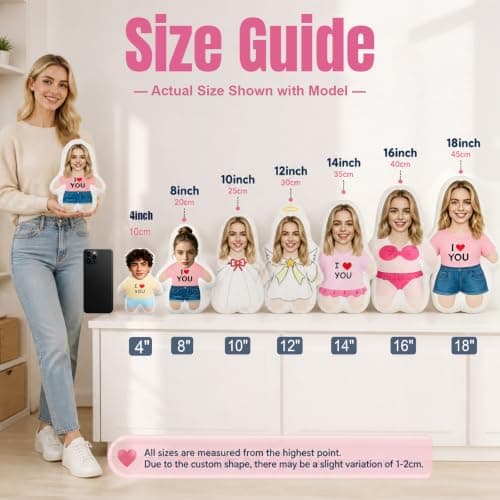 Custom Face Pillow, Personalised Photo Cushion with Body Shapes, Funny Mini Human Doll Pillows, Novelty customized gift for Boyfriend Girlfriend Valentine’s Day Christmas, 4-18 Inches — view 5