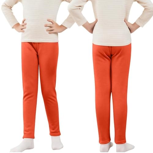 Girls' Leggings 116 Cotton High Waist Slim Tight Trousers Comfortable Soft Relax Trousers Windproof Lightweight Thermal Leggings Slim Fit Foot Leggings Available Daily Travel, orange, 160 cm — view 2