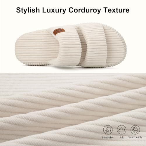 LongBay Women's Memory Foam Open Toe Slippers Lightweight Bedroom Comfy Indoor House Shoes Beige, 7-8 — view 5