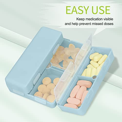 FYY 7 Day Pill Organiser, Travel Tablet Box, [Foldable Design] Weekly Medication Case, Portable Daily Supplements Storage Organizer for Vitamins, Cod Liver Oil, Small-Blue — view 5