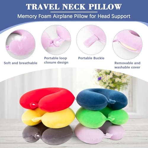 KAIRNOBLE Travel Pillow for Rest Neck Pillow for Airplane Flight Pillow Memory Foam Travel Pillows Neck Cushion Compact Lightweight Quick Pack (Purple) — view 2