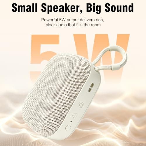 DEFUNC BEAT 5 Bluetooth Speaker, 5W HD Sound, Portable Wireless, IPX7 Waterproof, Up to 6H Playtime, TWS, for Home/Party/Outdoor/Camping, Birthday Gift for Fathers Day Men (Beige) — view 2