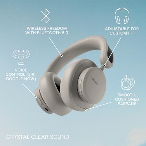 Urbanista Los Angeles Solar Powered Wireless Over Ear Headphones, Infinite Playtime Active Noise Cancelling Bluetooth 5.0 Headphones, Self Charging ANC Earphones with On Ear Detection, Desert Grey — view 4