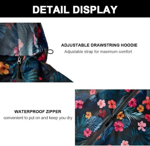 Royalotic Rain Poncho Reusable Adult Waterproof Hood Raincoat Packable Rain Jacket with Zipper Lightweight Cape with Pocket Floral — view 4
