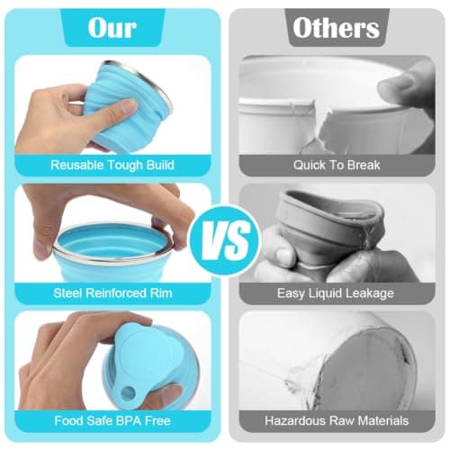 AUAUY Silicone Foldable Cups, 2 Pack 190ml Travel Camping Mug with Lid — view 4