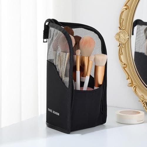 Travel Makeup Brush Holder - Multiple Compartments Cosmetic Organizer Pouch,Toiletry Travel Bag - for Men Women Camping Vanity Countertop Luggage Beauty Toothbrush Toothpaste — view 5
