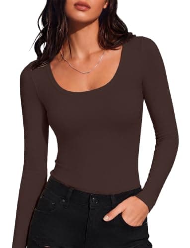 IWOLLENCE Thermal Tops Womens Scoop Neck Underlayer (Dark Brown, XL) — view 2