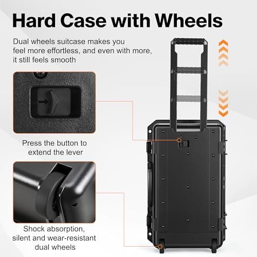 Rolling Camera Case Waterproof Travel Drone Photo Kit Hard Case with Padded Dividers and Wheels Dustproof/Impact Resistant,Allowed on Board 22.7” x13.8” x 8.07” Black — view 3