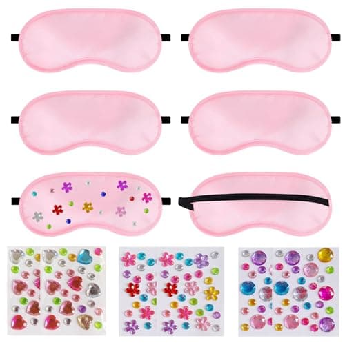 Kids Eye Mask Sleepover Party Supplies for Girls, 6 Pack DIY Children Eye Masks with Colorful Stickers Pink Spa Party Supplies for Girls Pajama Pamper and Slumber Party