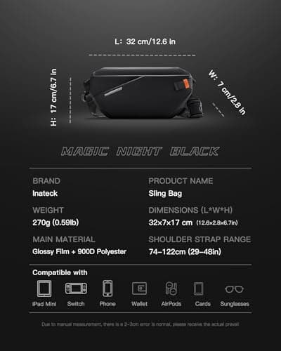 Inateck Sling Bag X-Lite, 3.5L Lightweight Crossbody Shoulder Chest Belt Bum Bag with Quick-Adjust Strap, Water-Resistant Waist Fanny Pack for Men, Women, Travel, Daily Use, Cycling, Hiking, Black — view 2