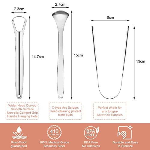 ACWOO Tongue Scraper, 3 Pack Stainless Steel Tongue Cleaners with Travel Case, Tongue Cleaner Tool for Oral Hygiene, Fresh Breath, and Reduce Bad Breath, Reusable Tongue Scrapers for Adults — view 2