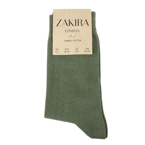ZAKIRA Combed Cotton Dress Socks - Plain Colour Business Crew Socks for Men & Women, Soft Breathable Cotton, 6-10 (UK), Army Green — view 5