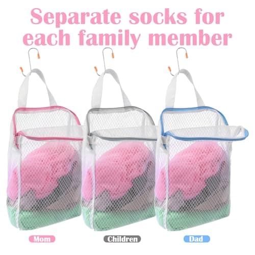 3Pcs Hanging Sock Laundry Bag with S Hooks, 3 Color Zipper Laundry Bags Mesh 11.8 x 15.7Inch Washing Bags for Washing Machine — view 2