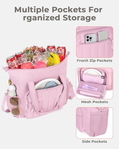Puffer Cooler Bag 35 Cans Insulated Soft Cooler for Women Lightweight Ice Chest Leakproof & Portable Lunch Coolers for Picnic, Beach, Camping, Work, Travel, Trip (Pink) — view 5